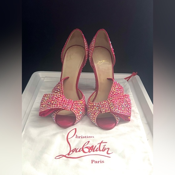 Christian Louboutin Barbie Pink Swarovski Crystal Rhinestone Ribbon Heels 36 🎀 - Picture 4 of 12